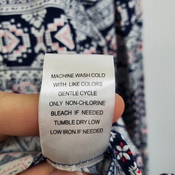 Daniel Rainn Navy‎ Red Floral Peasant Boho Top Size M Long Sleeve Lightweight - Picture 12 of 14